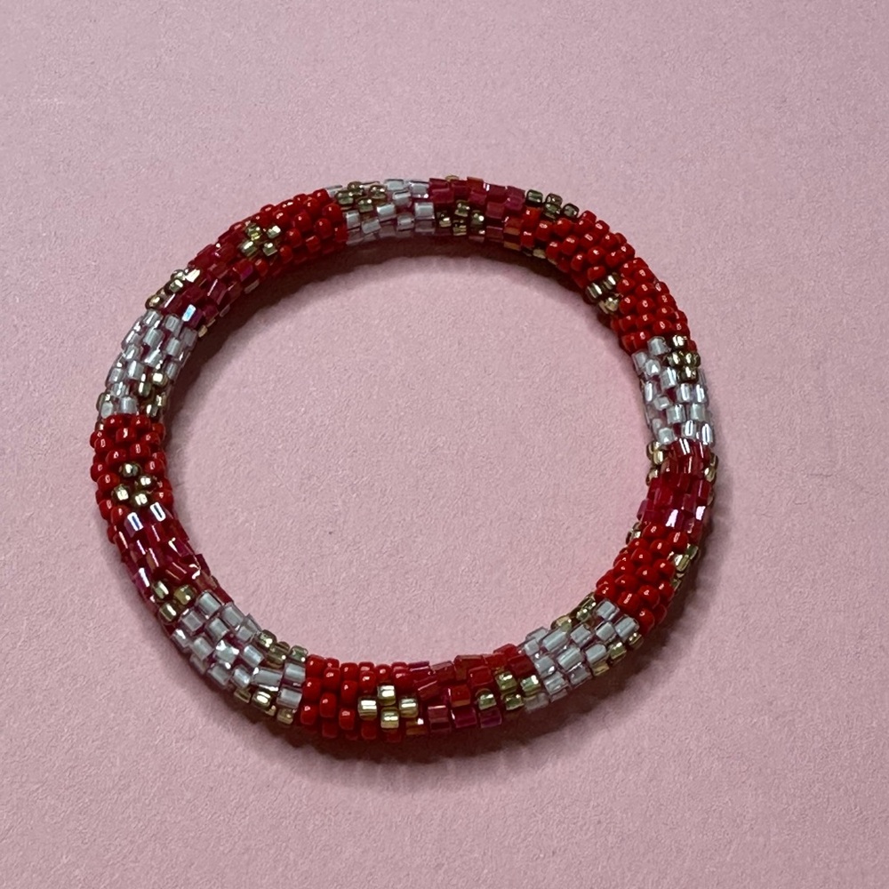 Nepal Style Roll On Bracelet Red White Beaded Multicolor‎ - Picture 3 of 8